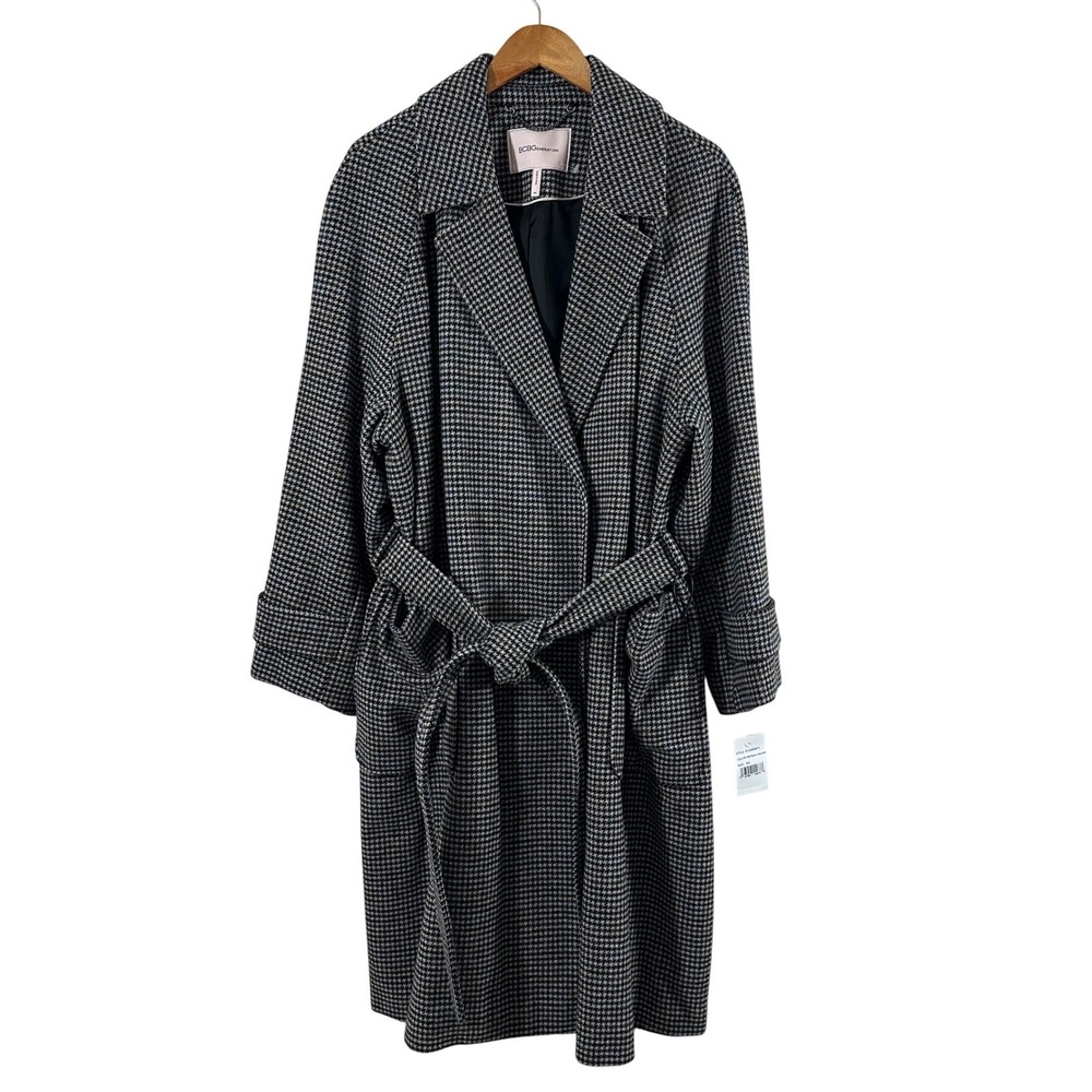 BCBGeneration Women's Peacoat Long Houndstooth Belted Wool Blend Size XXL‎ - Picture 2 of 16